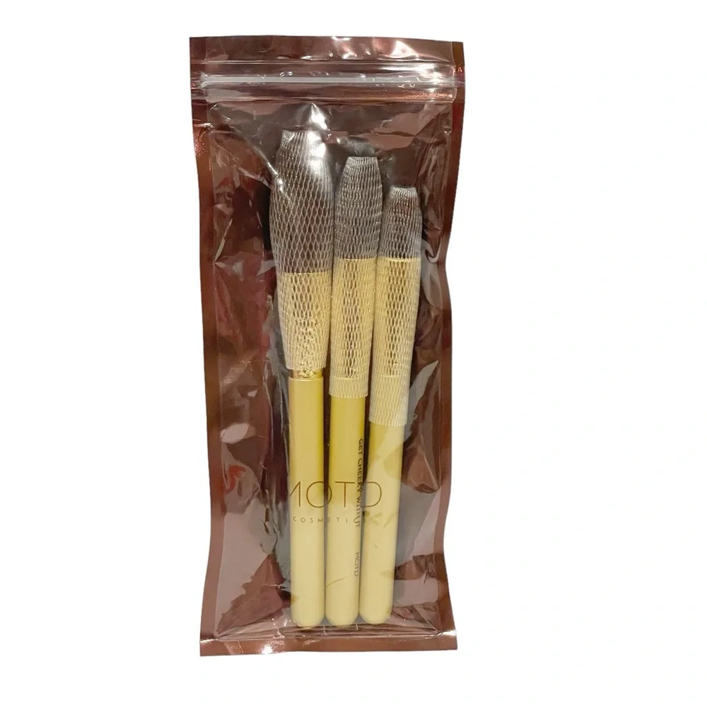 MOTD COSMETICS Gold Goddess Face Brush Set New Sealed Set Of 3 Makeup Brushes‎